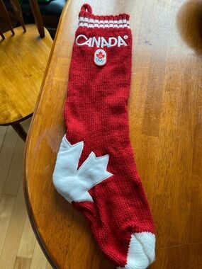 Canada Red Knit Holiday Stocking with White Maple Leaf